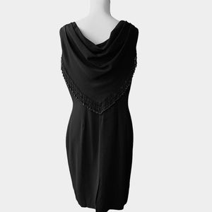 VINTAGE JOHN ROBERTS BLACK BEADED DRAPED DRESS